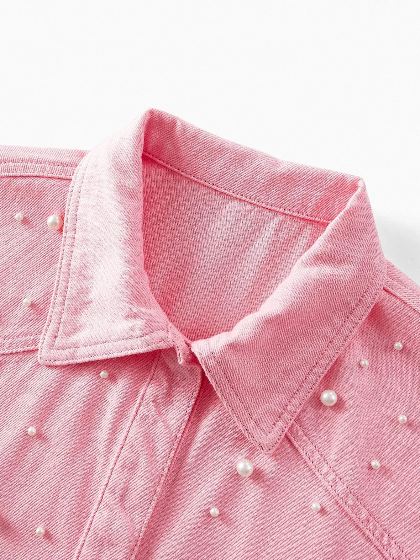 PREMIUM FAUX PEARL DETAIL DENIM SHIRT amp SKIRT SET