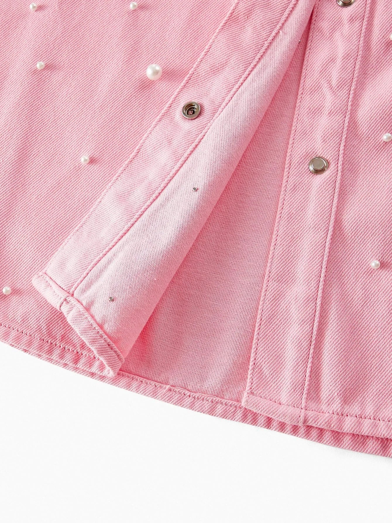 PREMIUM FAUX PEARL DETAIL DENIM SHIRT amp SKIRT SET