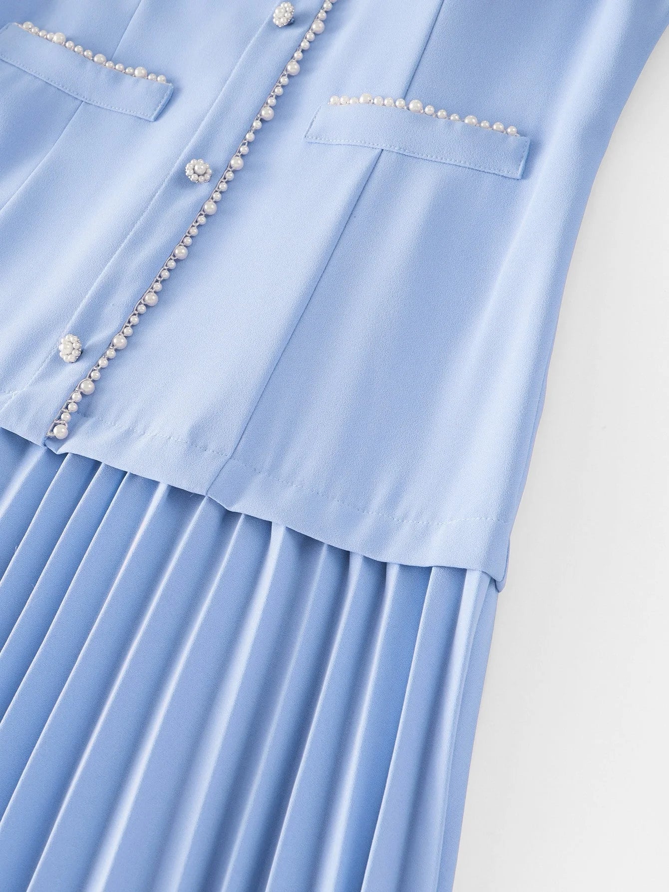 PREMIUM FAUX PEARL DETAIL PLEATED DRESS