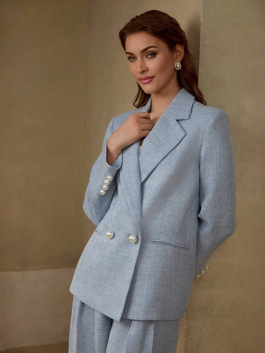 PREMIUM FAUX PEARL DOUBLE BREASTED BLAZER