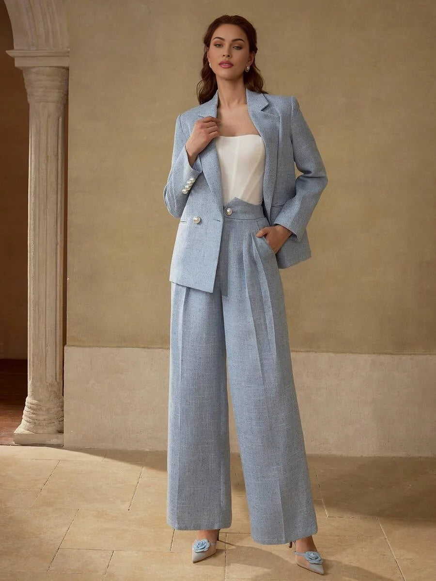 PREMIUM FAUX PEARL DOUBLE BREASTED BLAZER