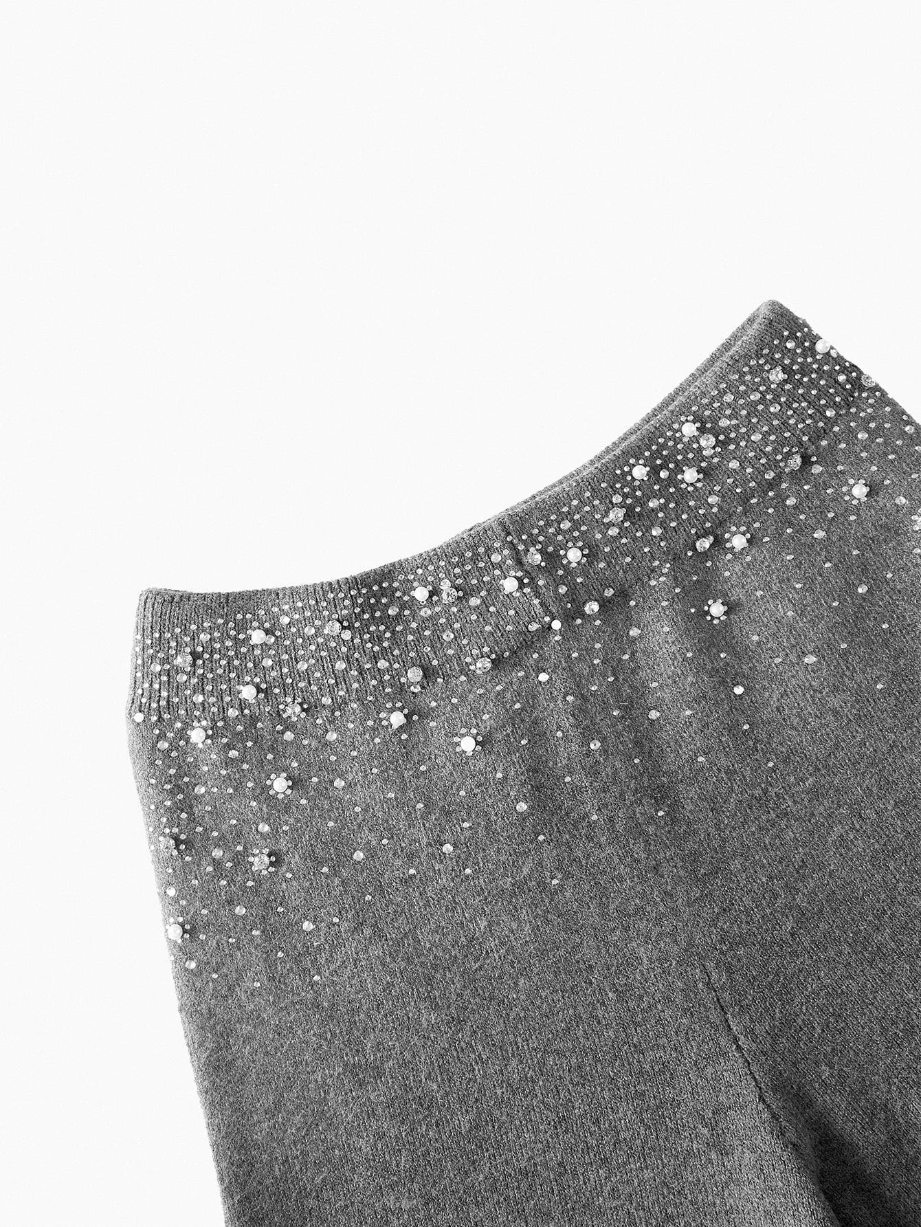 PREMIUM FAUX PEARL RHINESTONE DETAIL TOP amp PANTS SWEATER SET AUTUMNWINTER