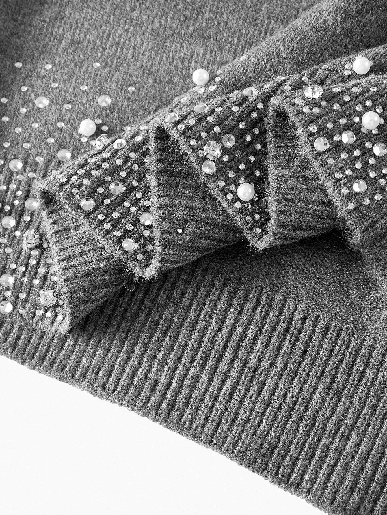 PREMIUM FAUX PEARL RHINESTONE DETAIL TOP amp PANTS SWEATER SET AUTUMNWINTER