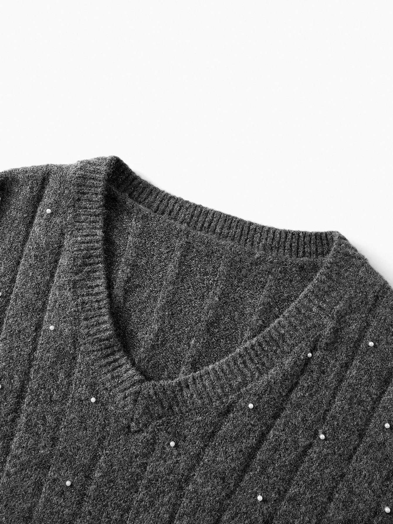 PREMIUM FAUX PEARL RIBKNIT TOP amp SKIRT SWEATER SET