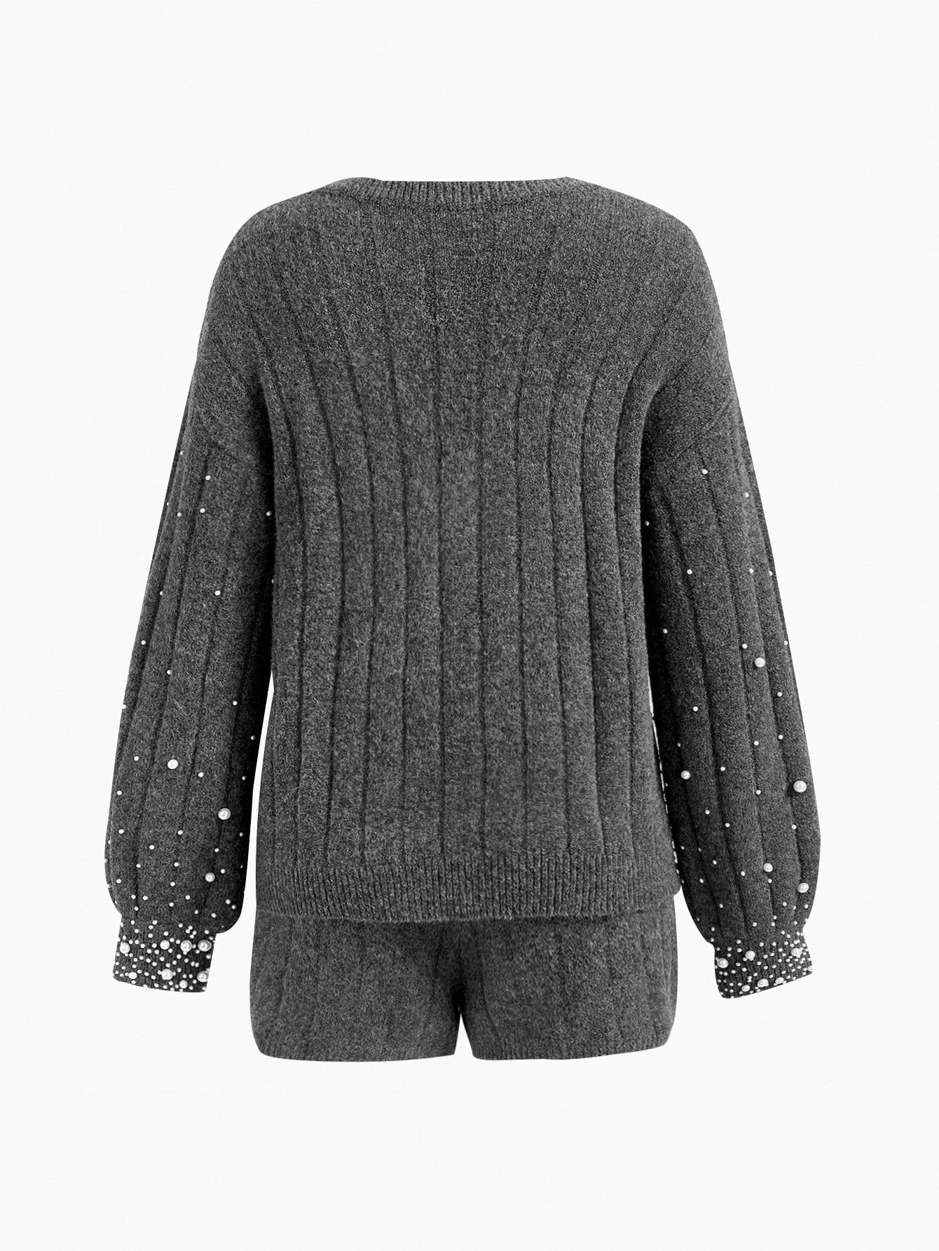 PREMIUM FAUX PEARL RIBKNIT TOP amp SKIRT SWEATER SET