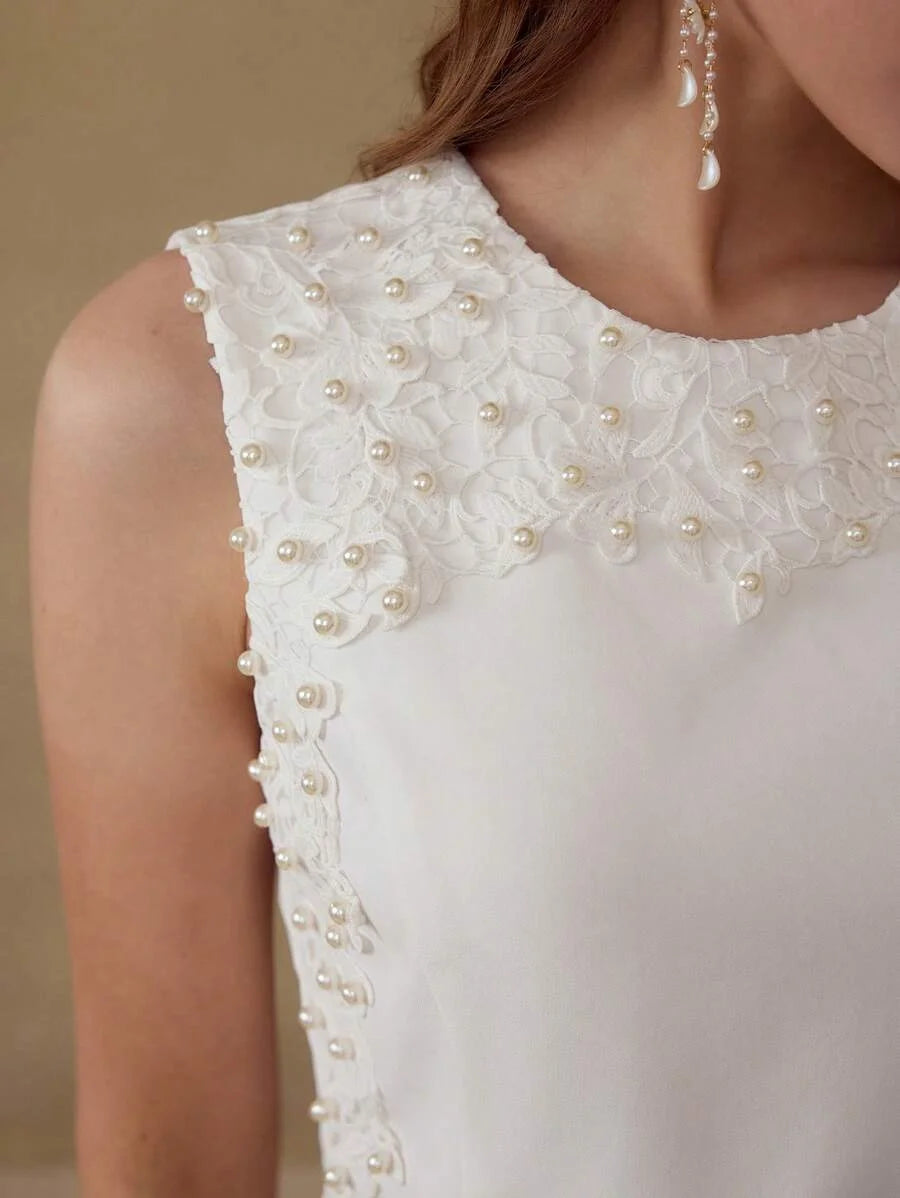 PREMIUM FAUX PEARL RUFFLE HEM DRESS