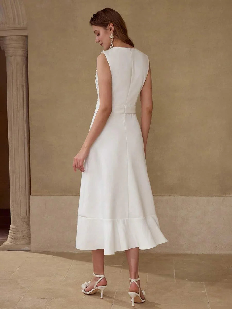 PREMIUM FAUX PEARL RUFFLE HEM DRESS