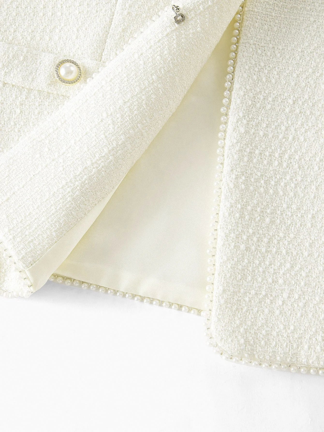 PREMIUM FAUX PEARL TRIM APPLIQUES COAT