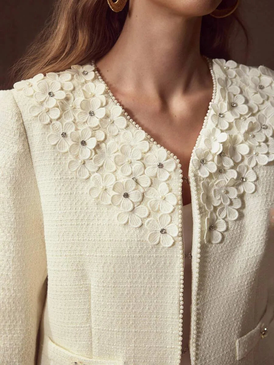 PREMIUM FAUX PEARL TRIM APPLIQUES COAT