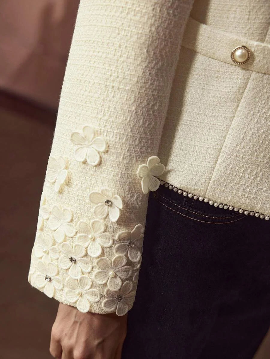 PREMIUM FAUX PEARL TRIM APPLIQUES COAT