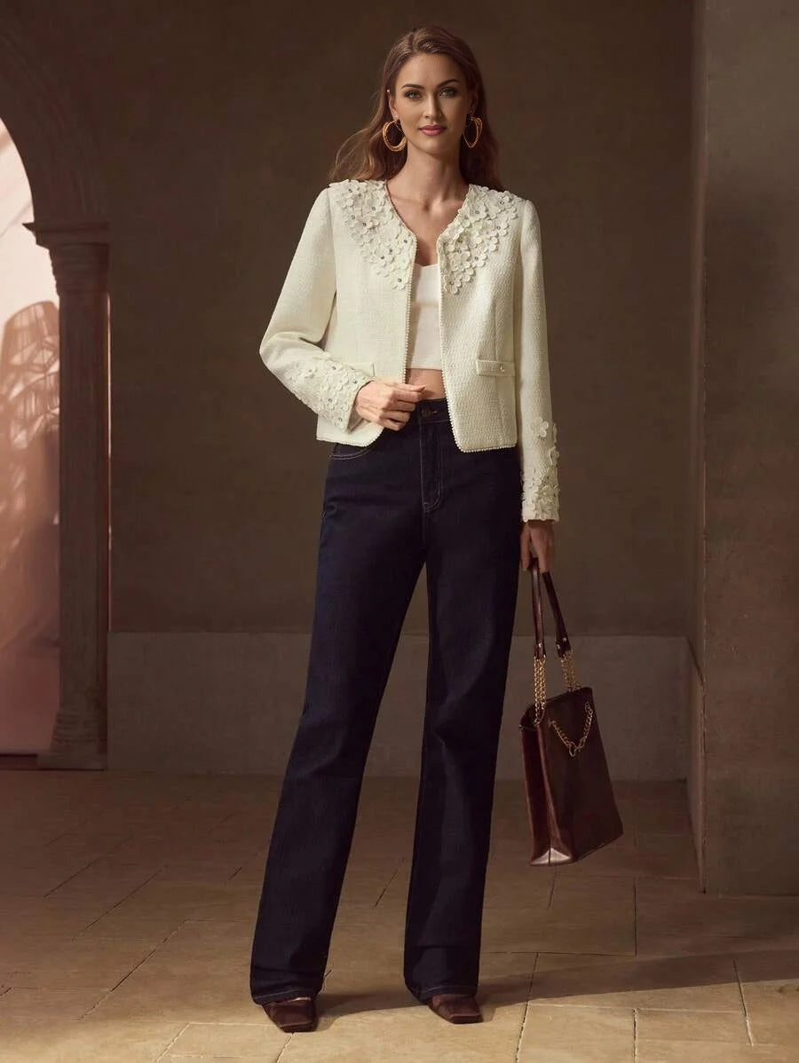 PREMIUM FAUX PEARL TRIM APPLIQUES COAT