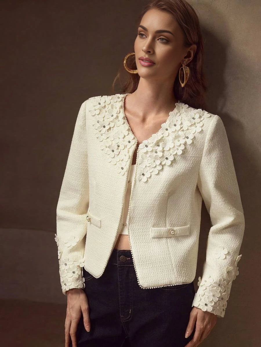 PREMIUM FAUX PEARL TRIM APPLIQUES COAT