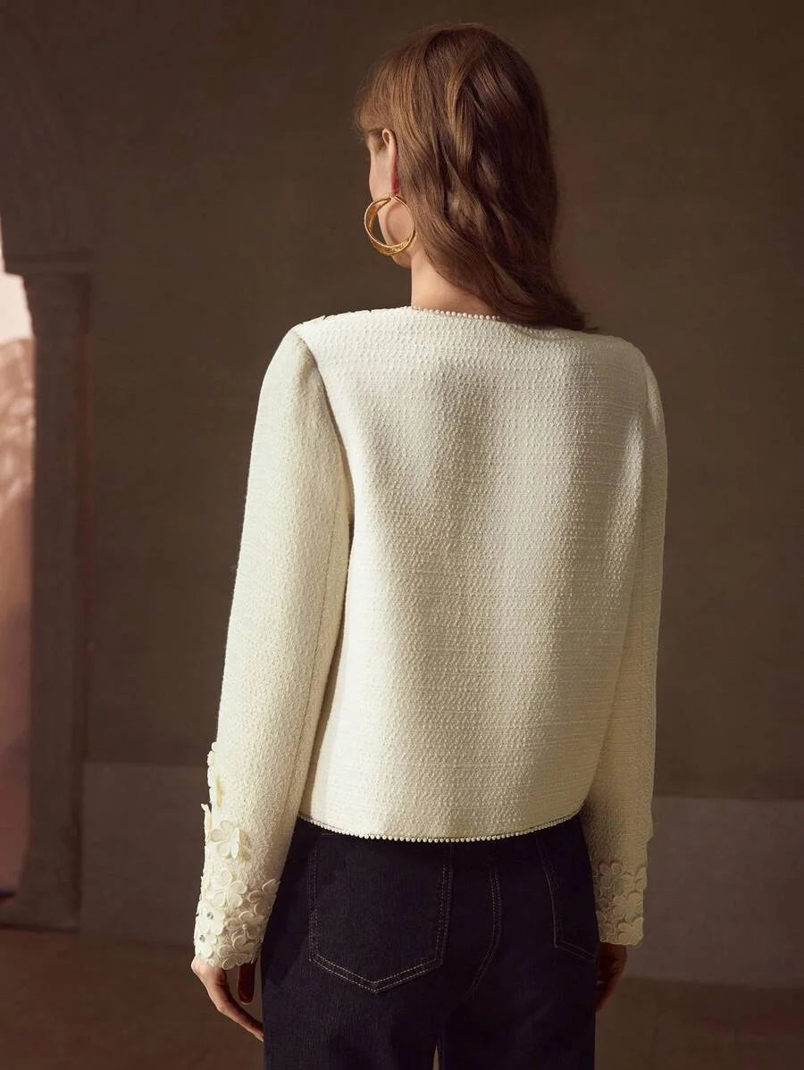 PREMIUM FAUX PEARL TRIM APPLIQUES COAT