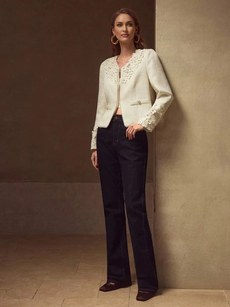 PREMIUM FAUX PEARL TRIM APPLIQUES COAT