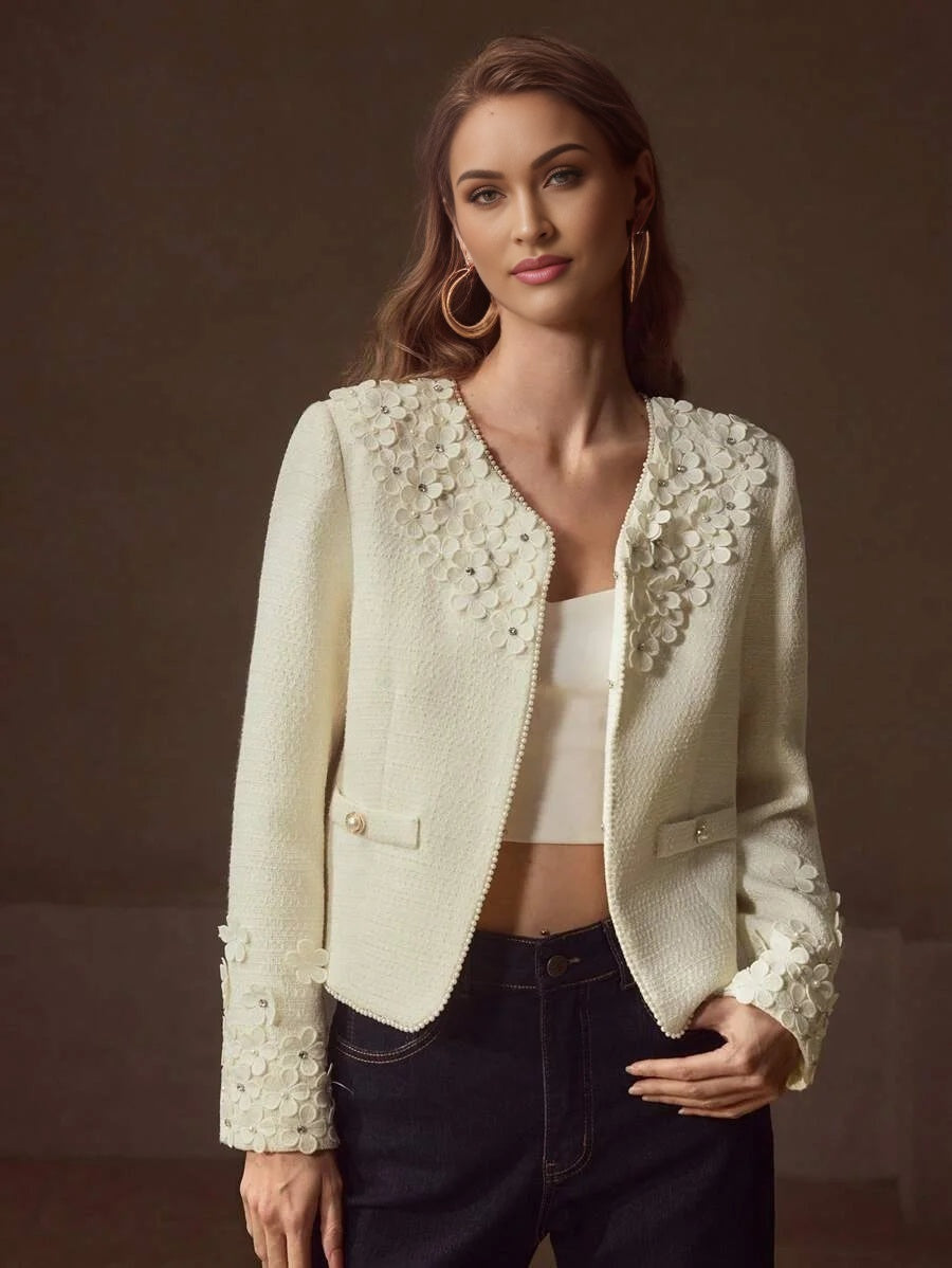 PREMIUM FAUX PEARL TRIM APPLIQUES COAT
