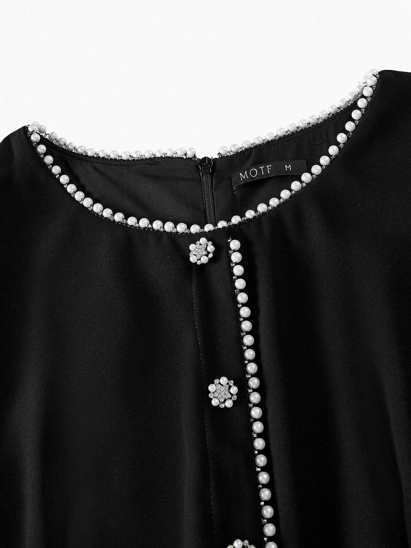 PREMIUM FAUX PEARL TRIM PLEATED HEM 2 IN 1 DRESSSUMMER OUTFITS