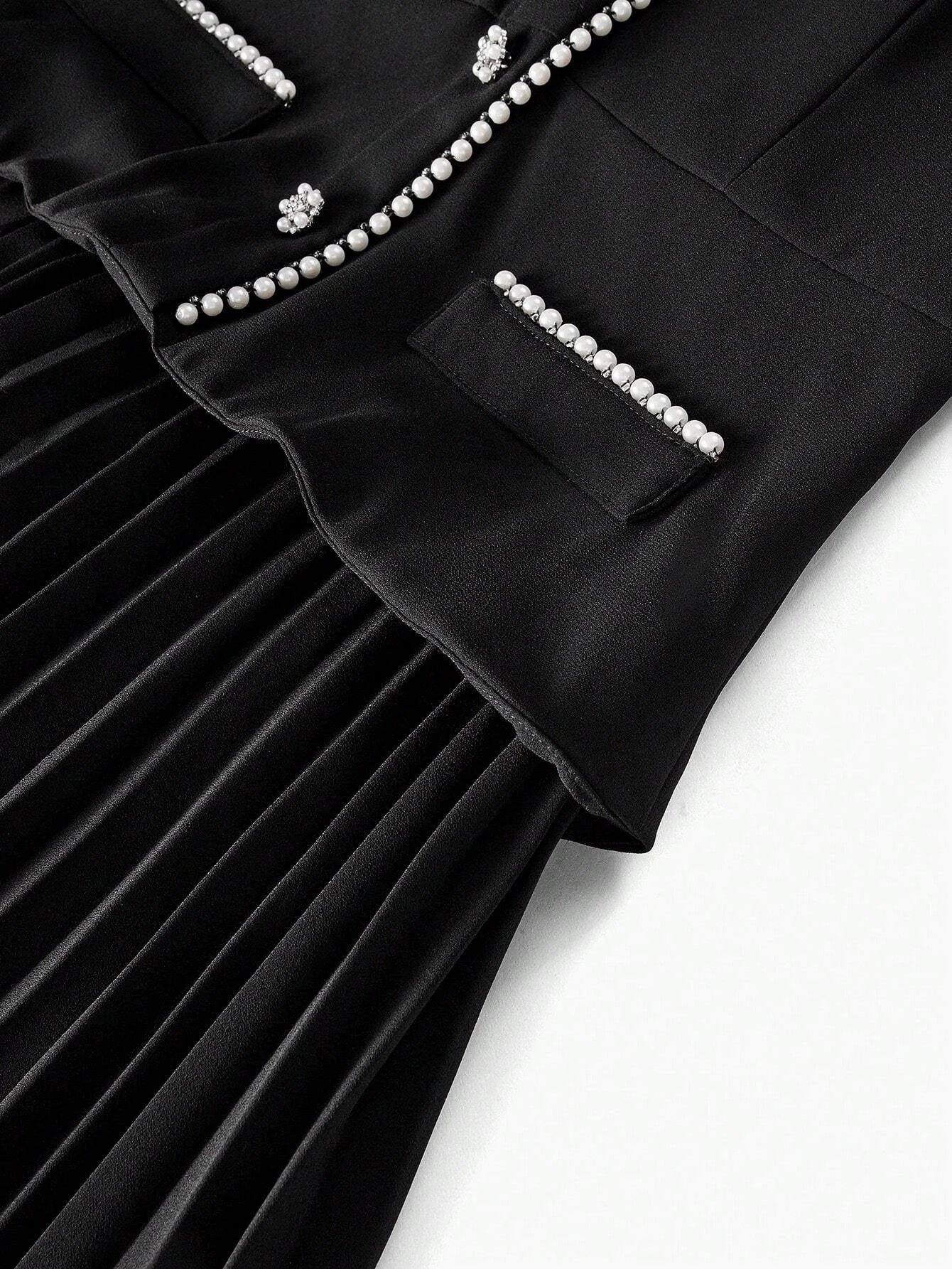 PREMIUM FAUX PEARL TRIM PLEATED HEM 2 IN 1 DRESSSUMMER OUTFITS