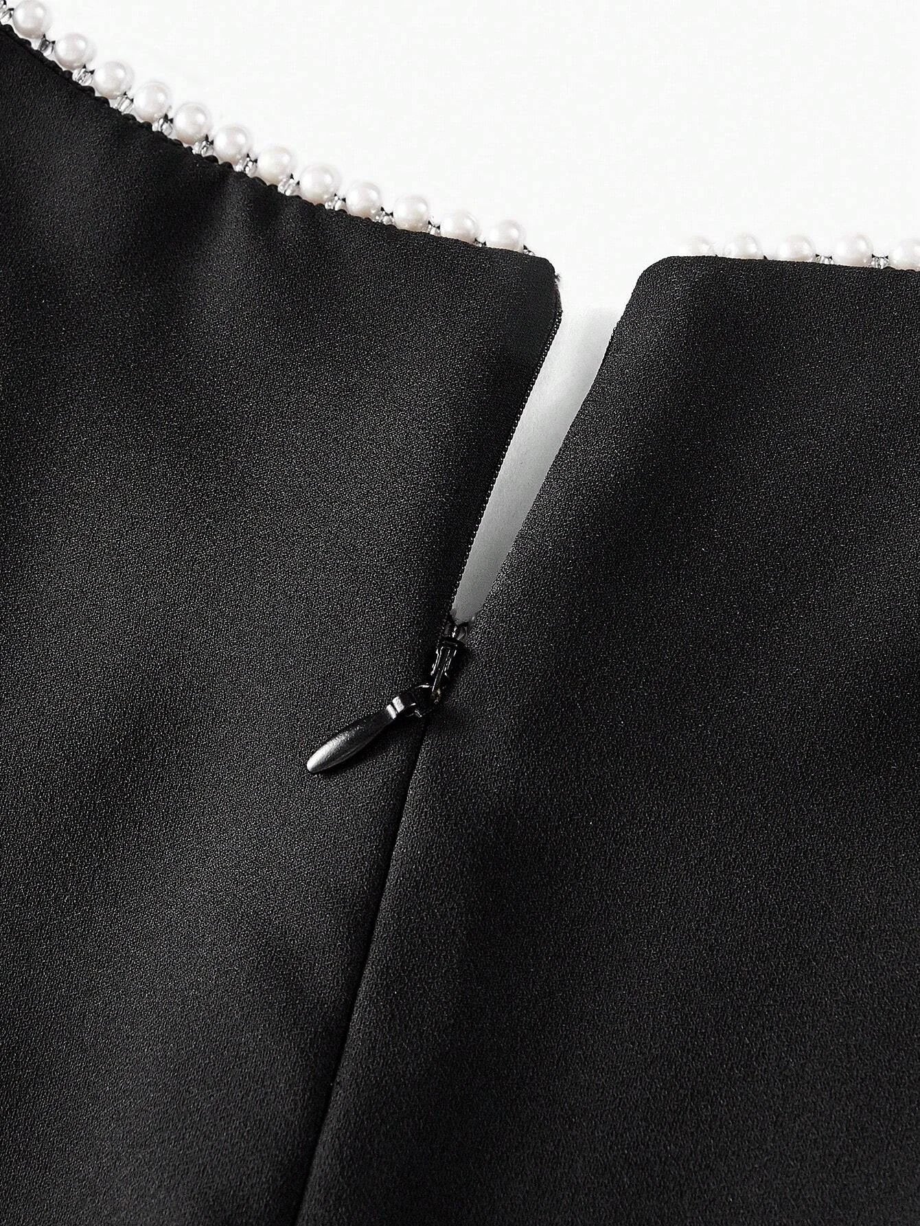 PREMIUM FAUX PEARL TRIM PLEATED HEM 2 IN 1 DRESSSUMMER OUTFITS