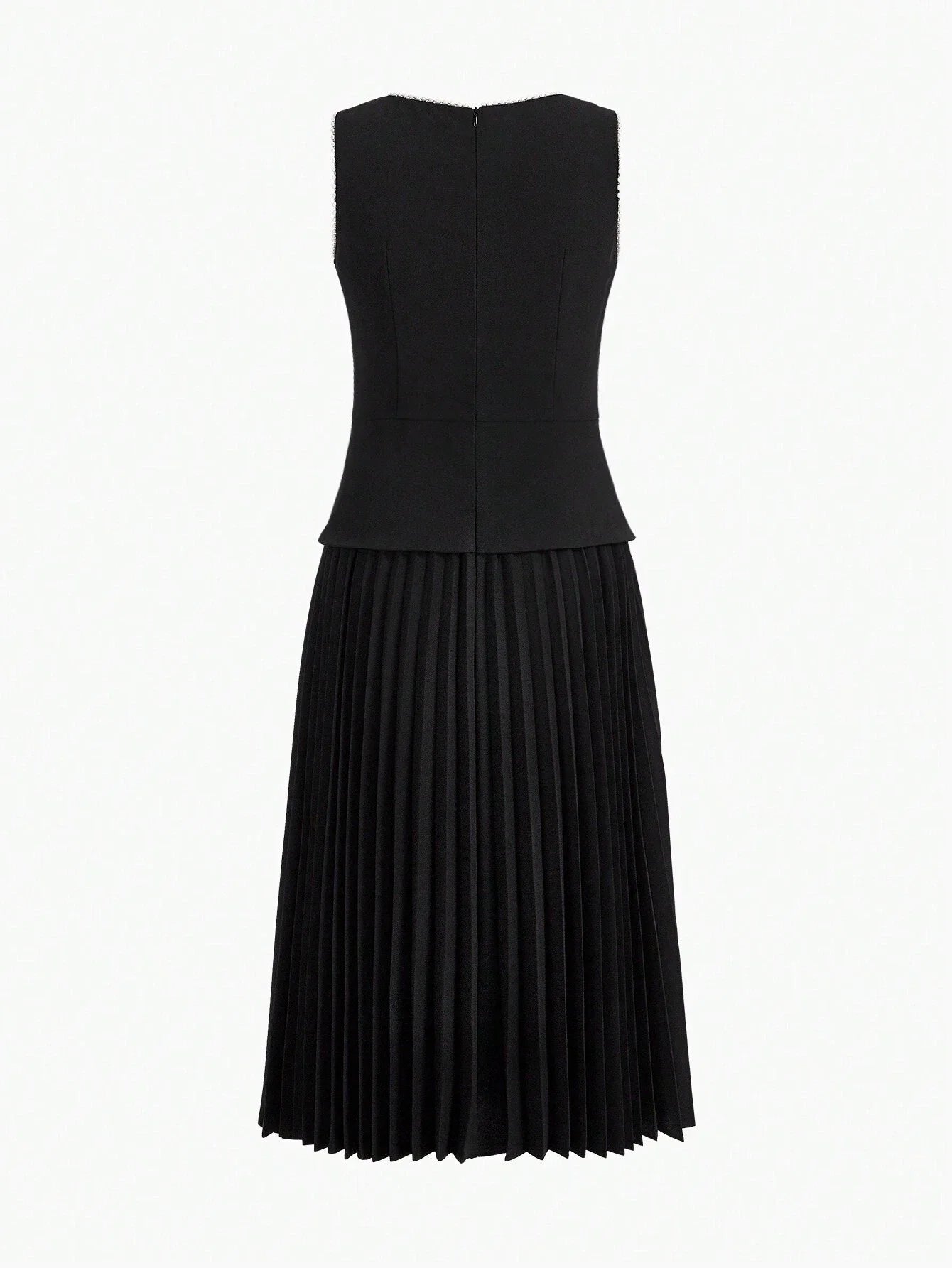 PREMIUM FAUX PEARL TRIM PLEATED HEM 2 IN 1 DRESSSUMMER OUTFITS