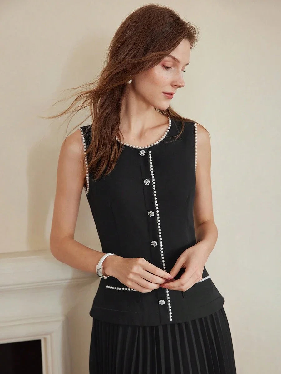 PREMIUM FAUX PEARL TRIM PLEATED HEM 2 IN 1 DRESSSUMMER OUTFITS