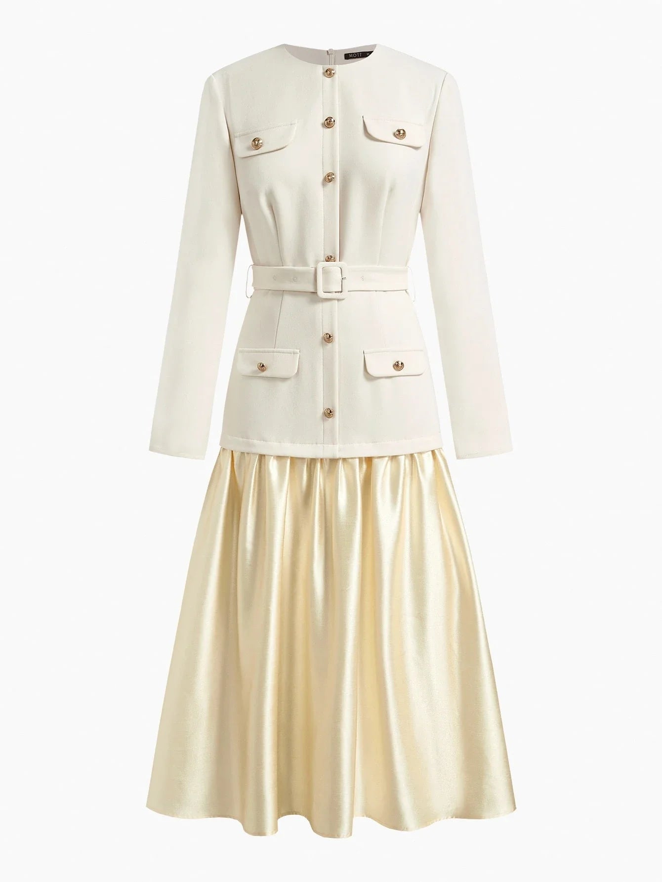 PREMIUM FLAP DETAIL FLOWY HEM 2 IN 1 BUCKLE BELTED DRESS