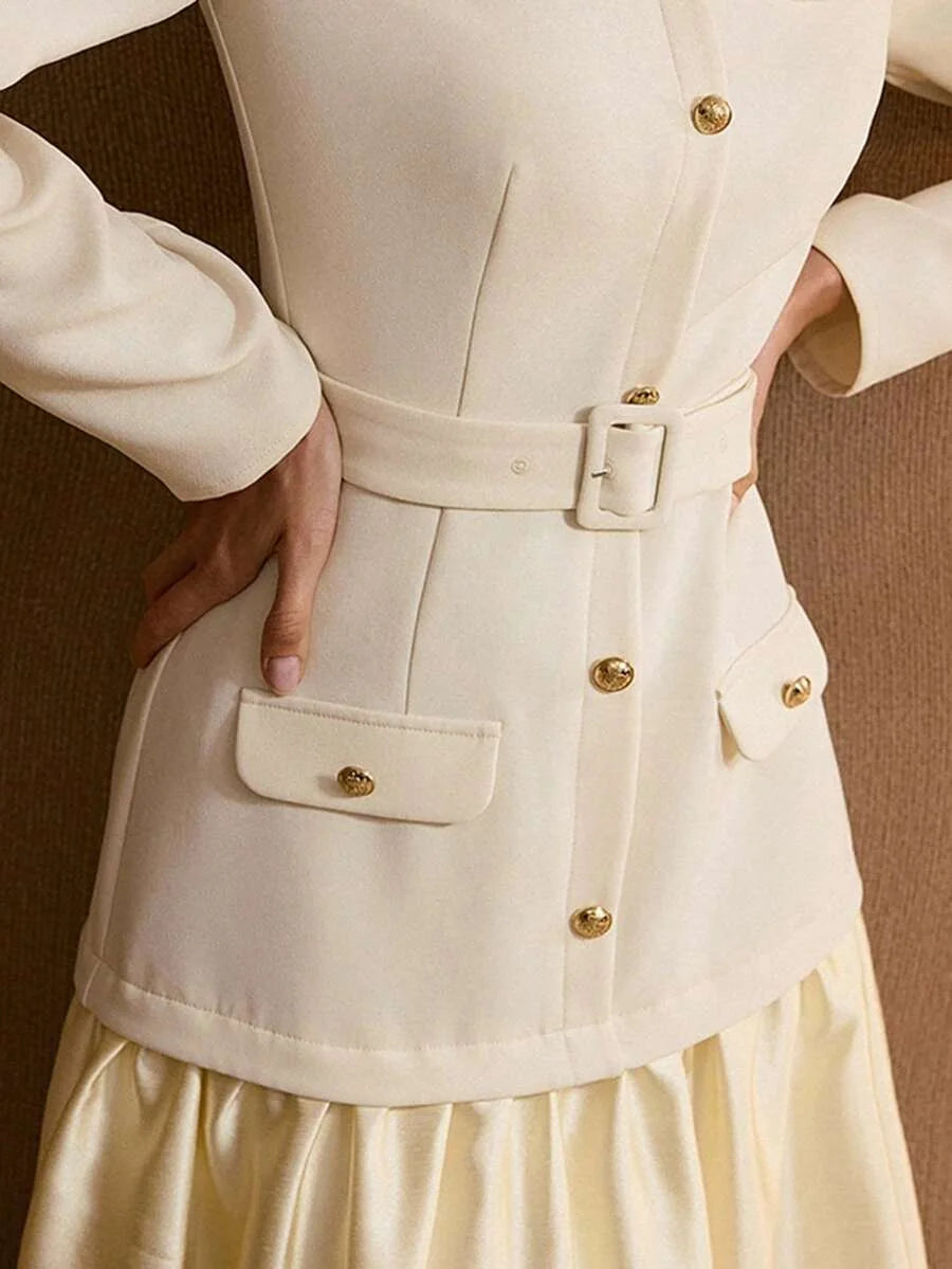 PREMIUM FLAP DETAIL FLOWY HEM 2 IN 1 BUCKLE BELTED DRESS