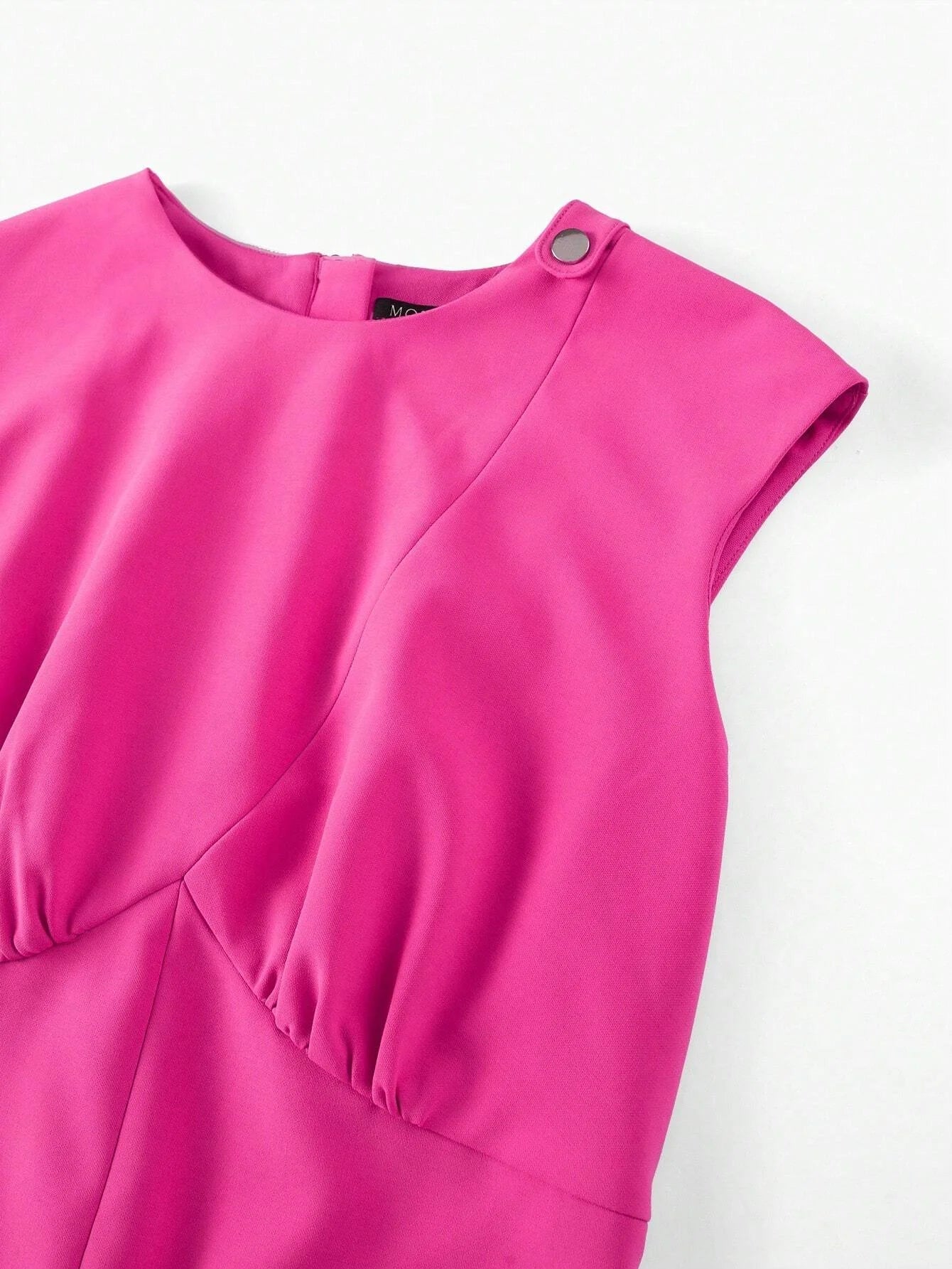 PREMIUM FLAP DETAIL SPLIT HEM CAP SLEEVE DRESS