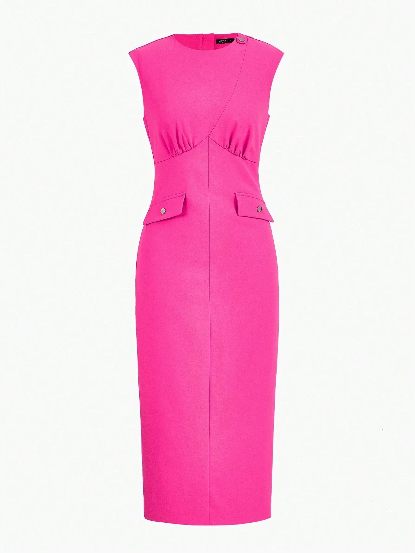 PREMIUM FLAP DETAIL SPLIT HEM CAP SLEEVE DRESS