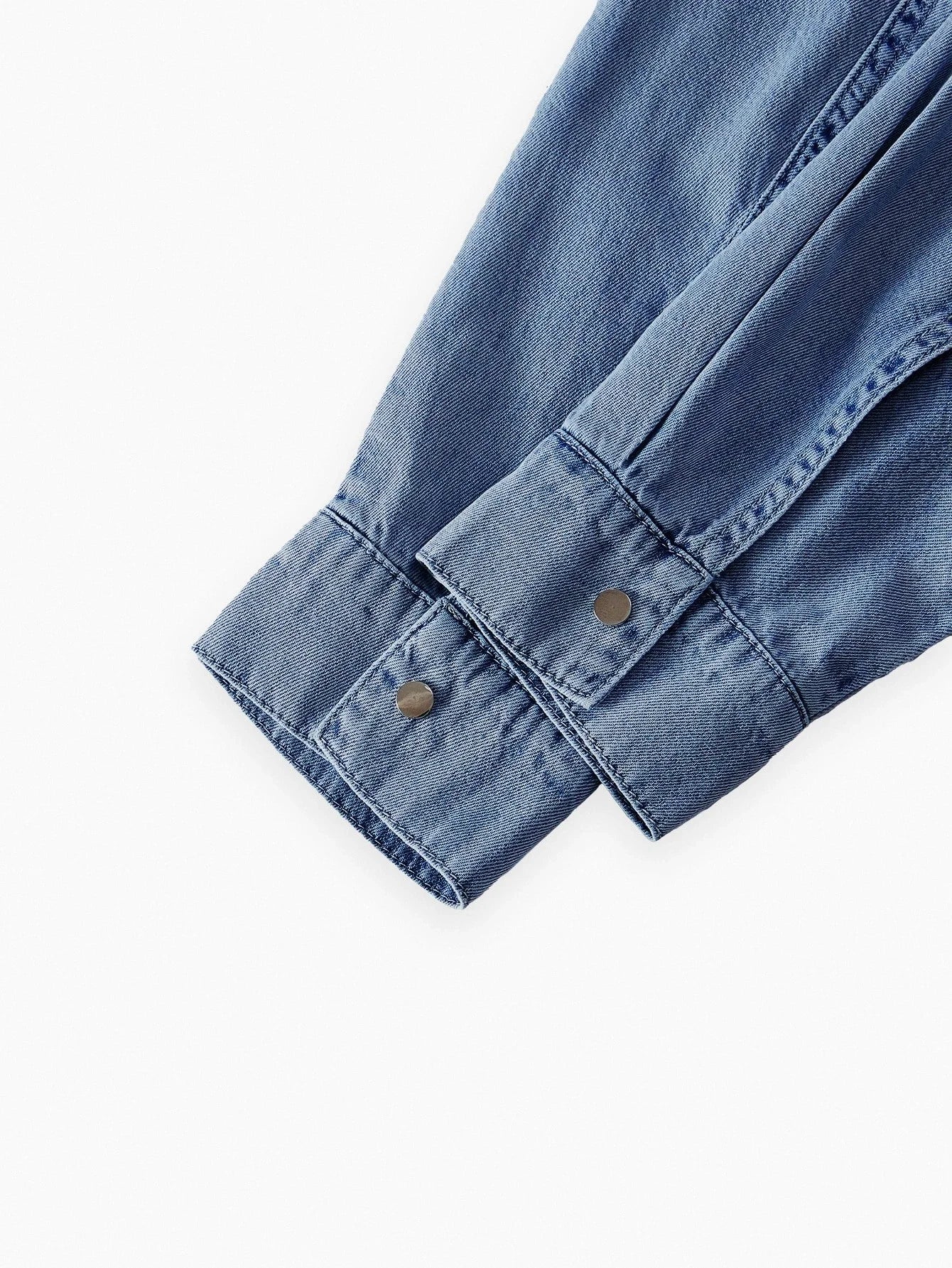 PREMIUM FLAP POCKET BUTTON UP TIERED RUFFLE HEM DENIM SHIRT DRESS WITHOUT BELT