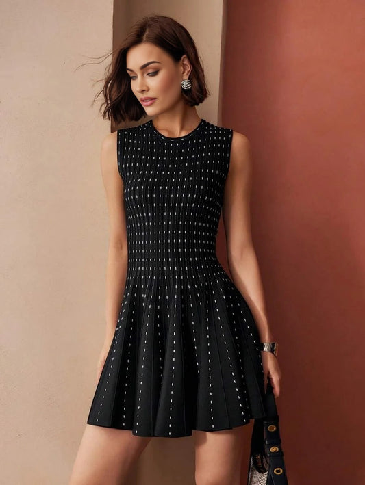 PREMIUM FLARED SLEEVELESS SWEATER DRESS