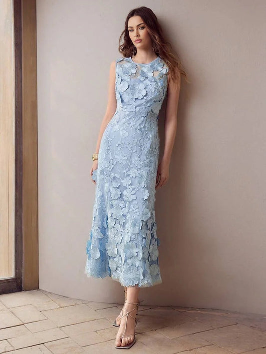 PREMIUM FLORAL APPLIQUED BIAS CUT DRESSSPRINGSUMMER