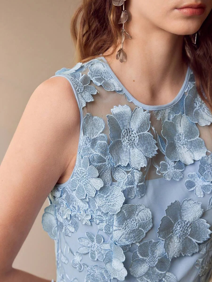 PREMIUM FLORAL APPLIQUED BIAS CUT DRESSSPRINGSUMMER