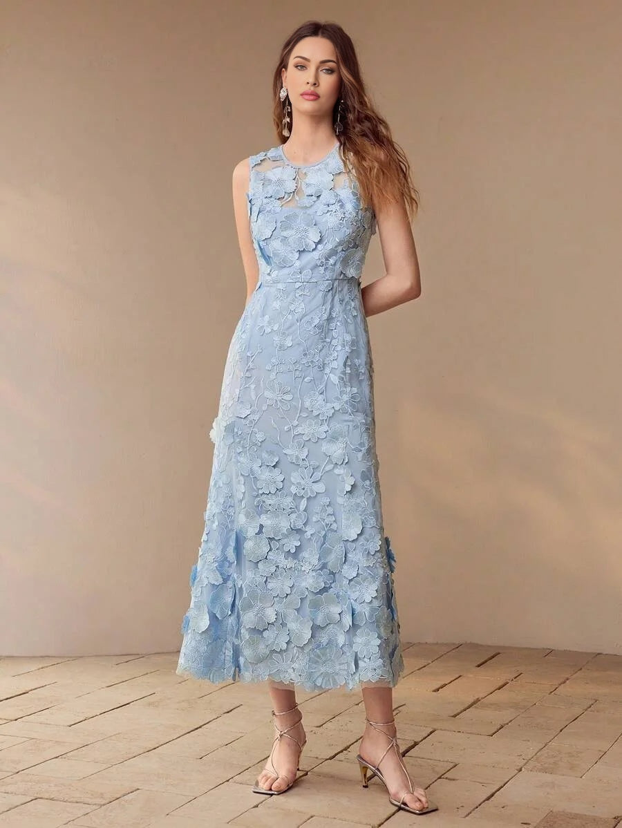 PREMIUM FLORAL APPLIQUED BIAS CUT DRESSSPRINGSUMMER