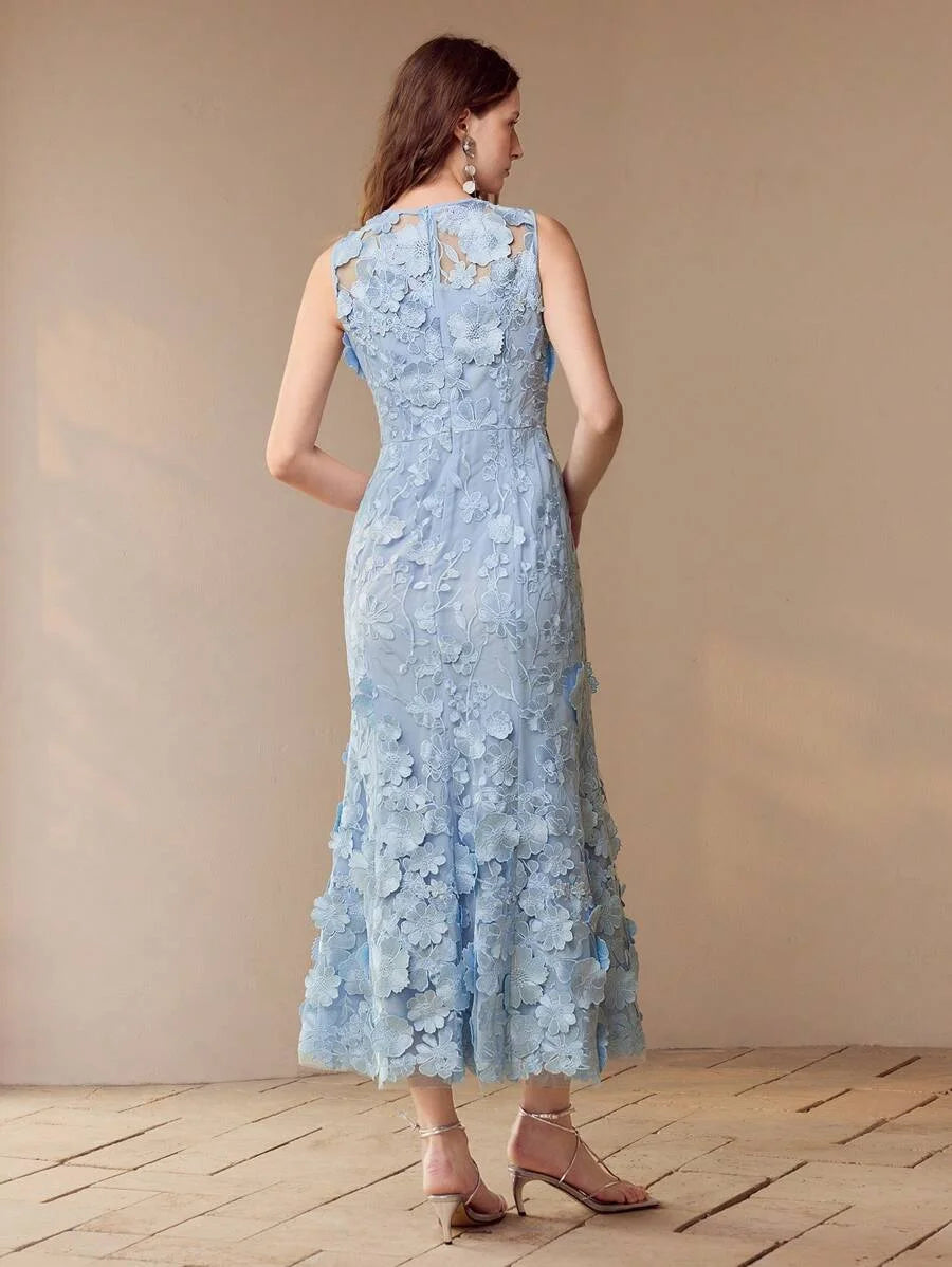 PREMIUM FLORAL APPLIQUED BIAS CUT DRESSSPRINGSUMMER