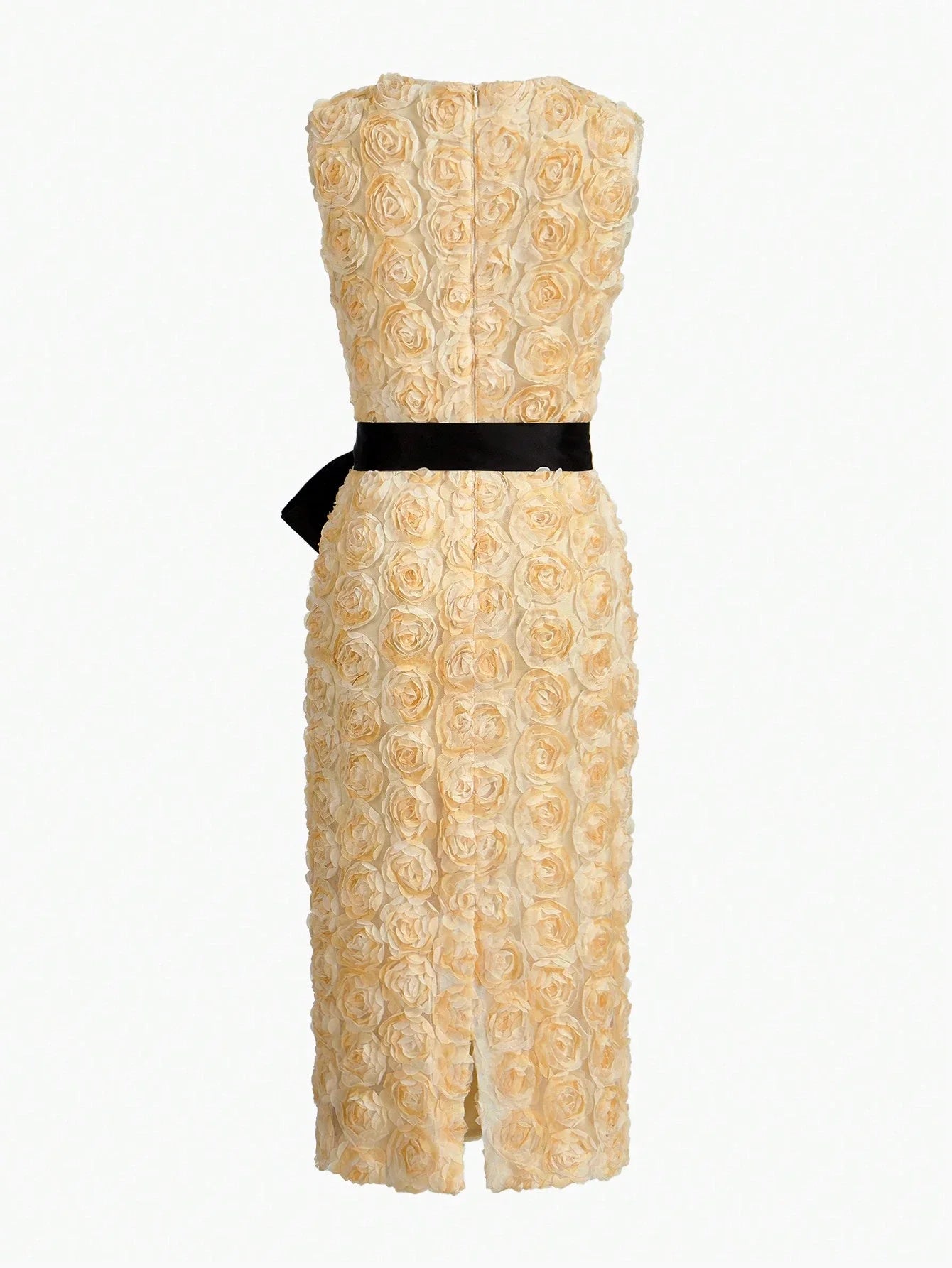 PREMIUM FLORAL APPLIQUED SPLIT HEM MIDI DRESS WOMEN OUTFIT