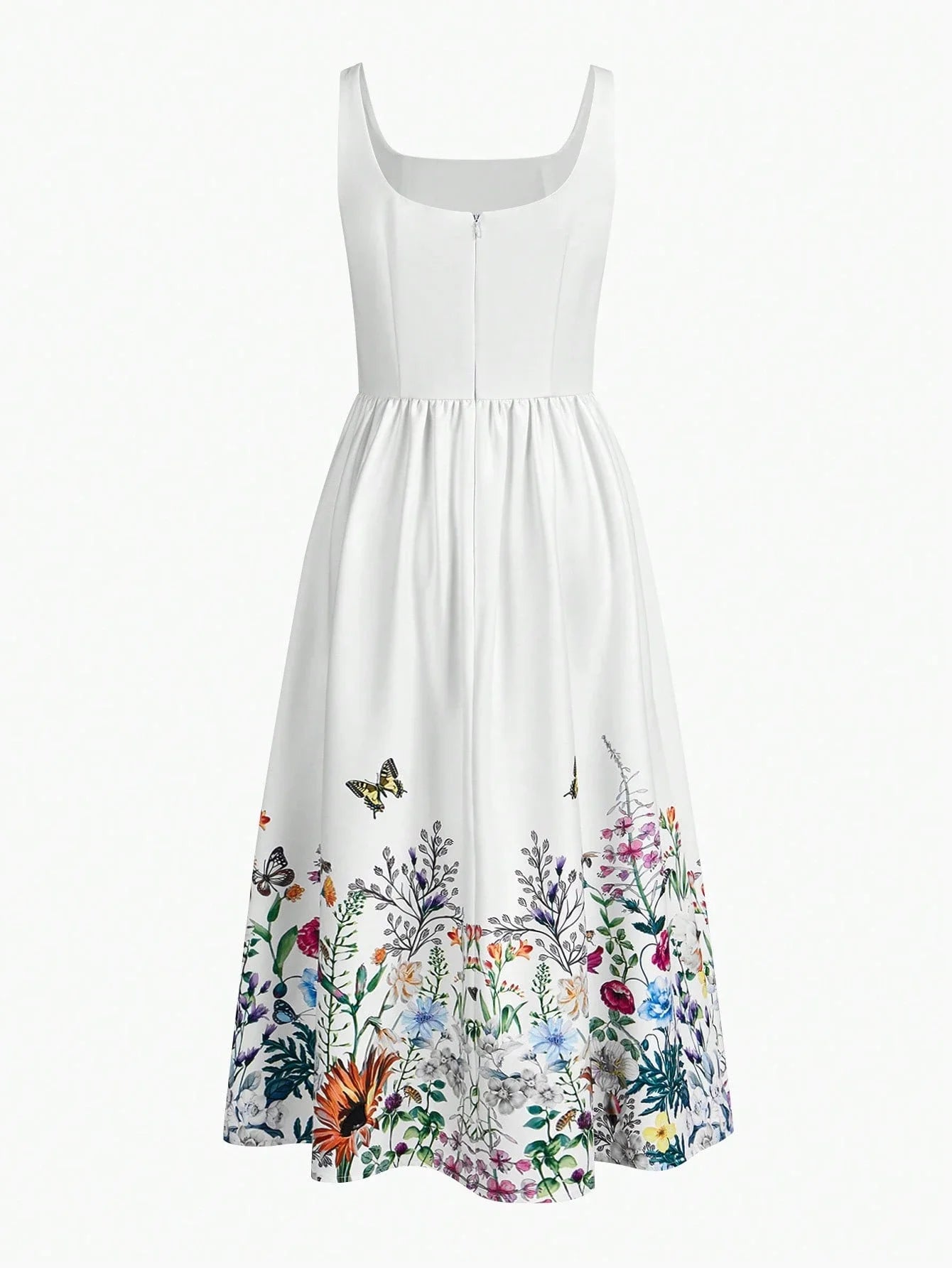 PREMIUM FLORAL BUTTERFLY PRINT SLEEVELESS DRESS