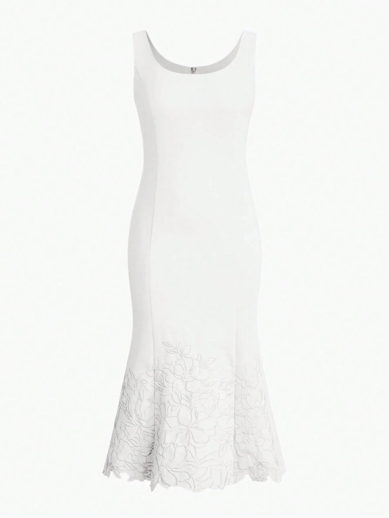 PREMIUM FLORAL EMBROIDERED FITTED MERMAID HEM DRESS