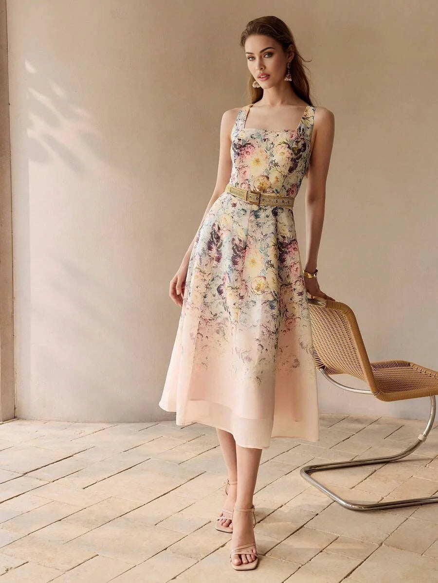 PREMIUM FLORAL EMBROIDERY A LINE TANK DRESS