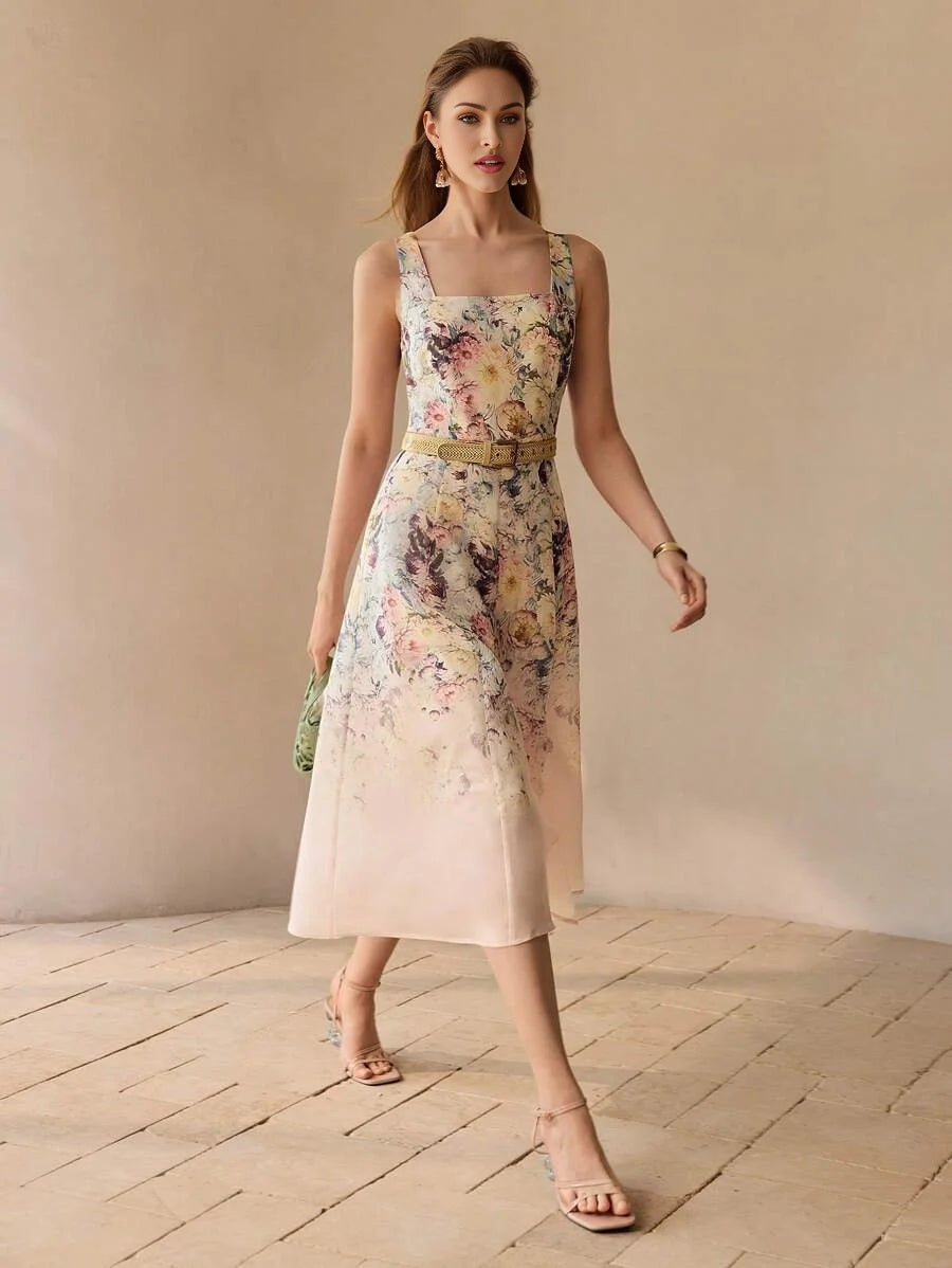 PREMIUM FLORAL EMBROIDERY A LINE TANK DRESS