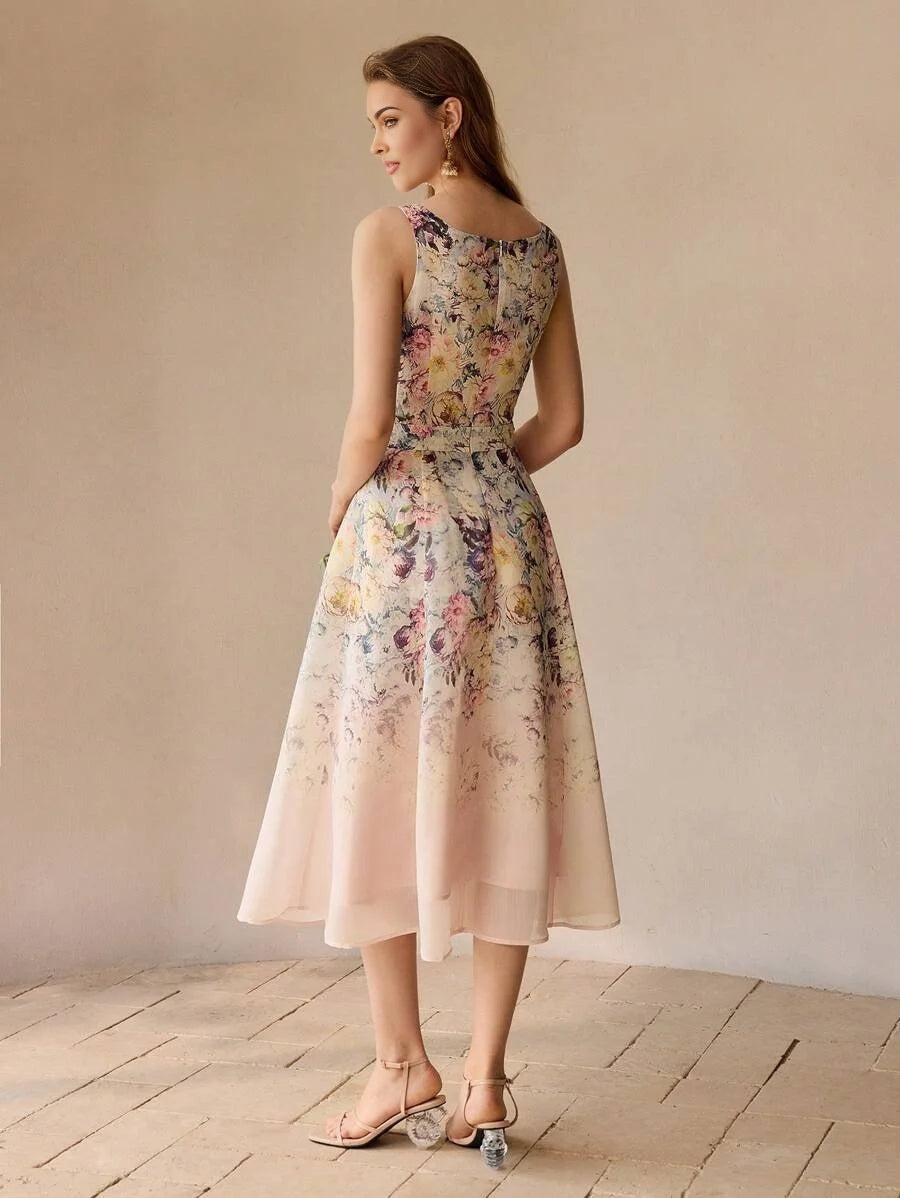PREMIUM FLORAL EMBROIDERY A LINE TANK DRESS