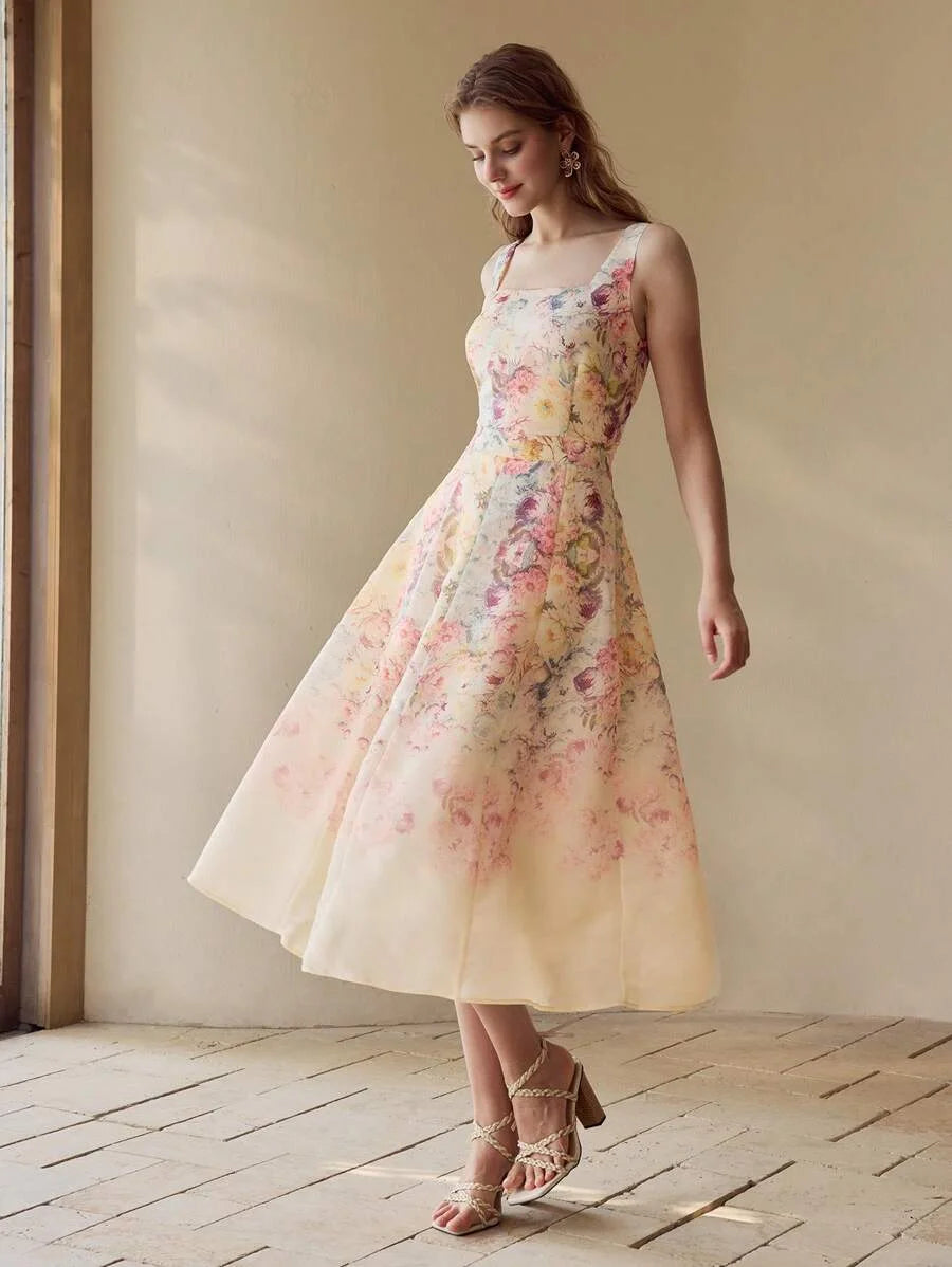 PREMIUM FLORAL EMBROIDERY A LINE TANK DRESS