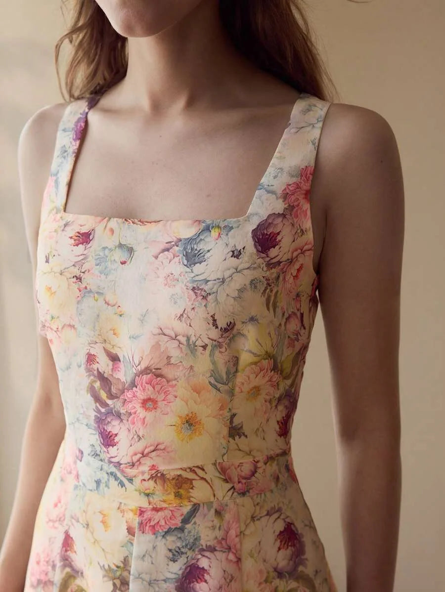 PREMIUM FLORAL EMBROIDERY A LINE TANK DRESS