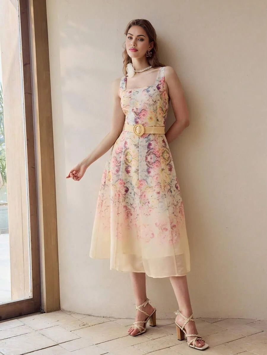 PREMIUM FLORAL EMBROIDERY A LINE TANK DRESS