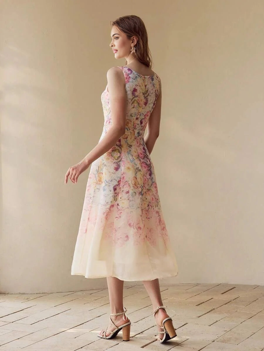 PREMIUM FLORAL EMBROIDERY A LINE TANK DRESS