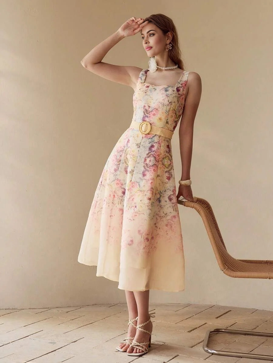 PREMIUM FLORAL EMBROIDERY A LINE TANK DRESS