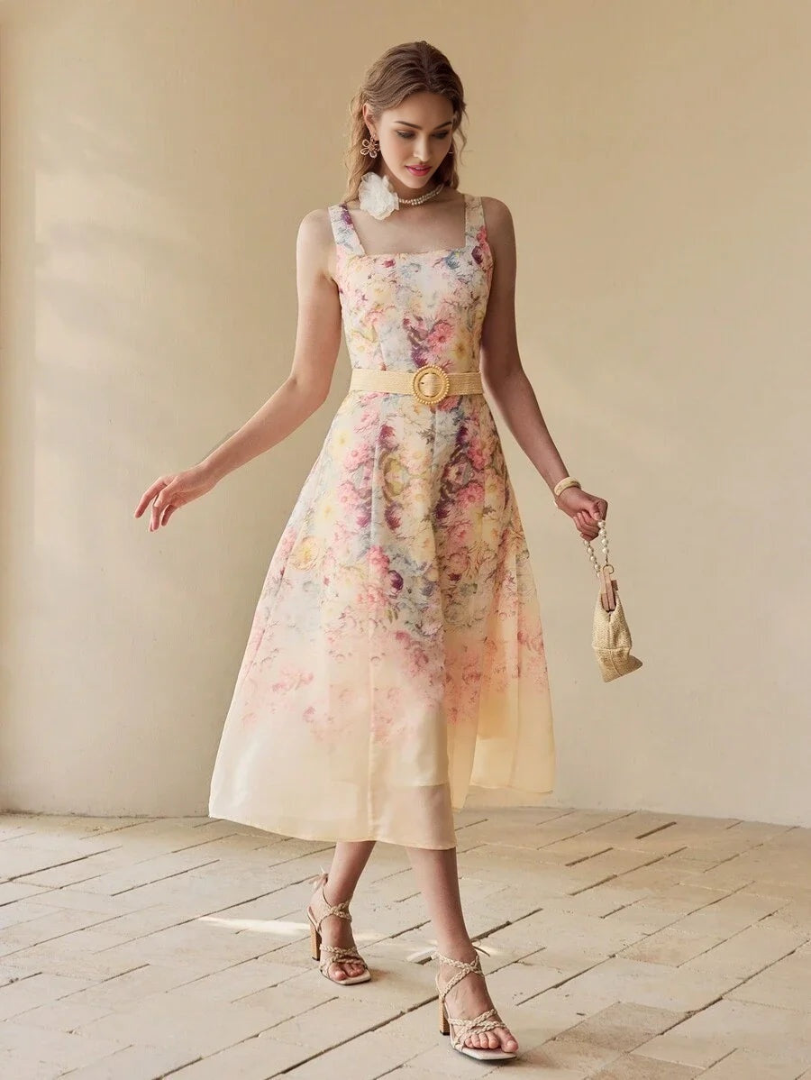 PREMIUM FLORAL EMBROIDERY A LINE TANK DRESS