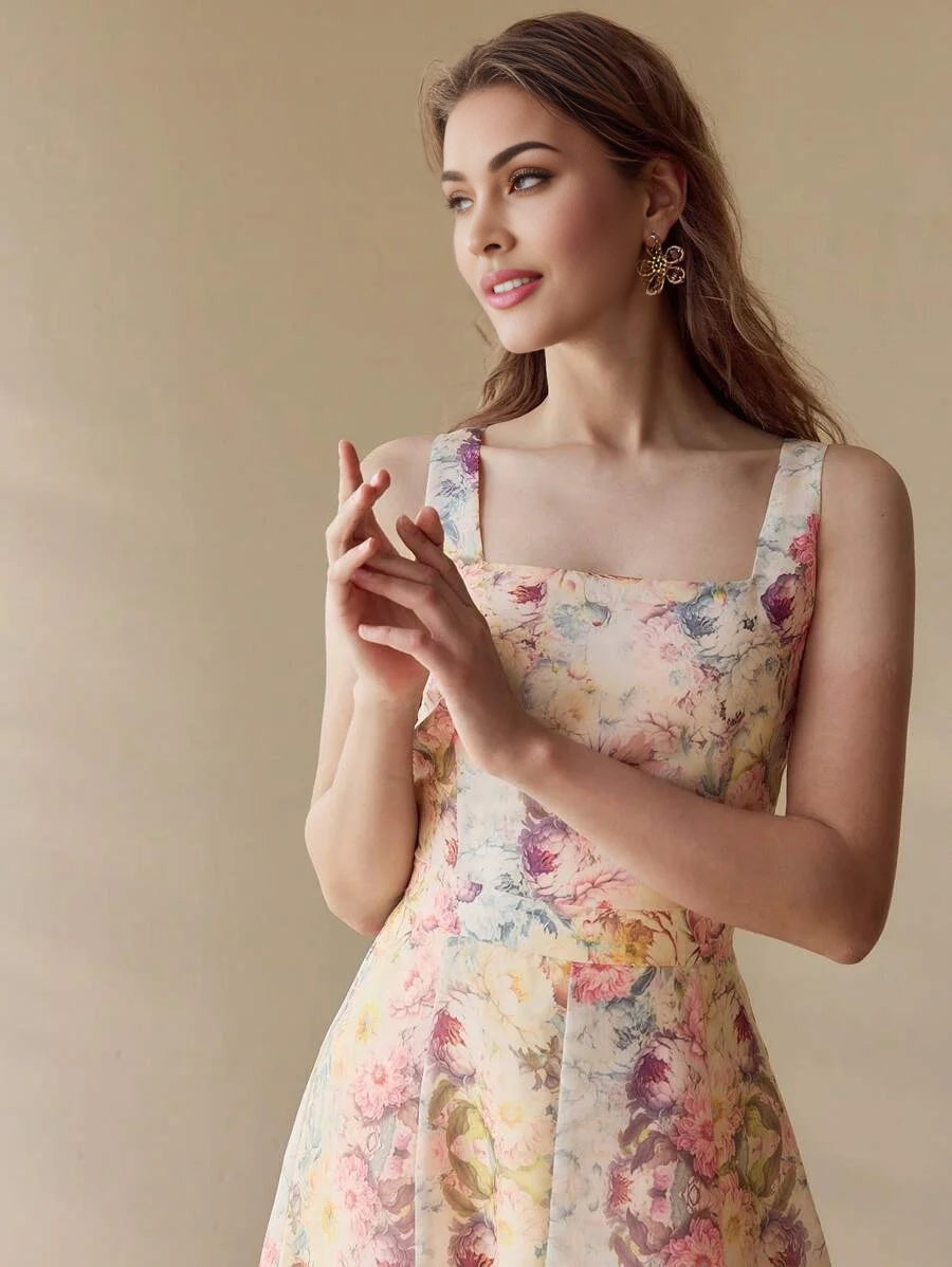 PREMIUM FLORAL EMBROIDERY A LINE TANK DRESS