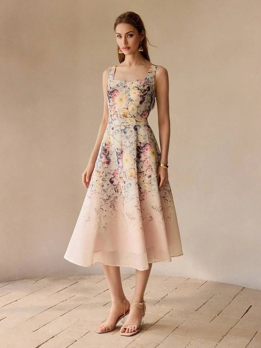 PREMIUM FLORAL EMBROIDERY A LINE TANK DRESS