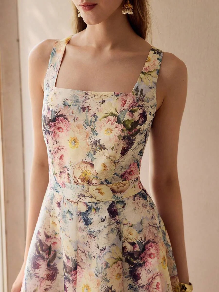 PREMIUM FLORAL EMBROIDERY A LINE TANK DRESS