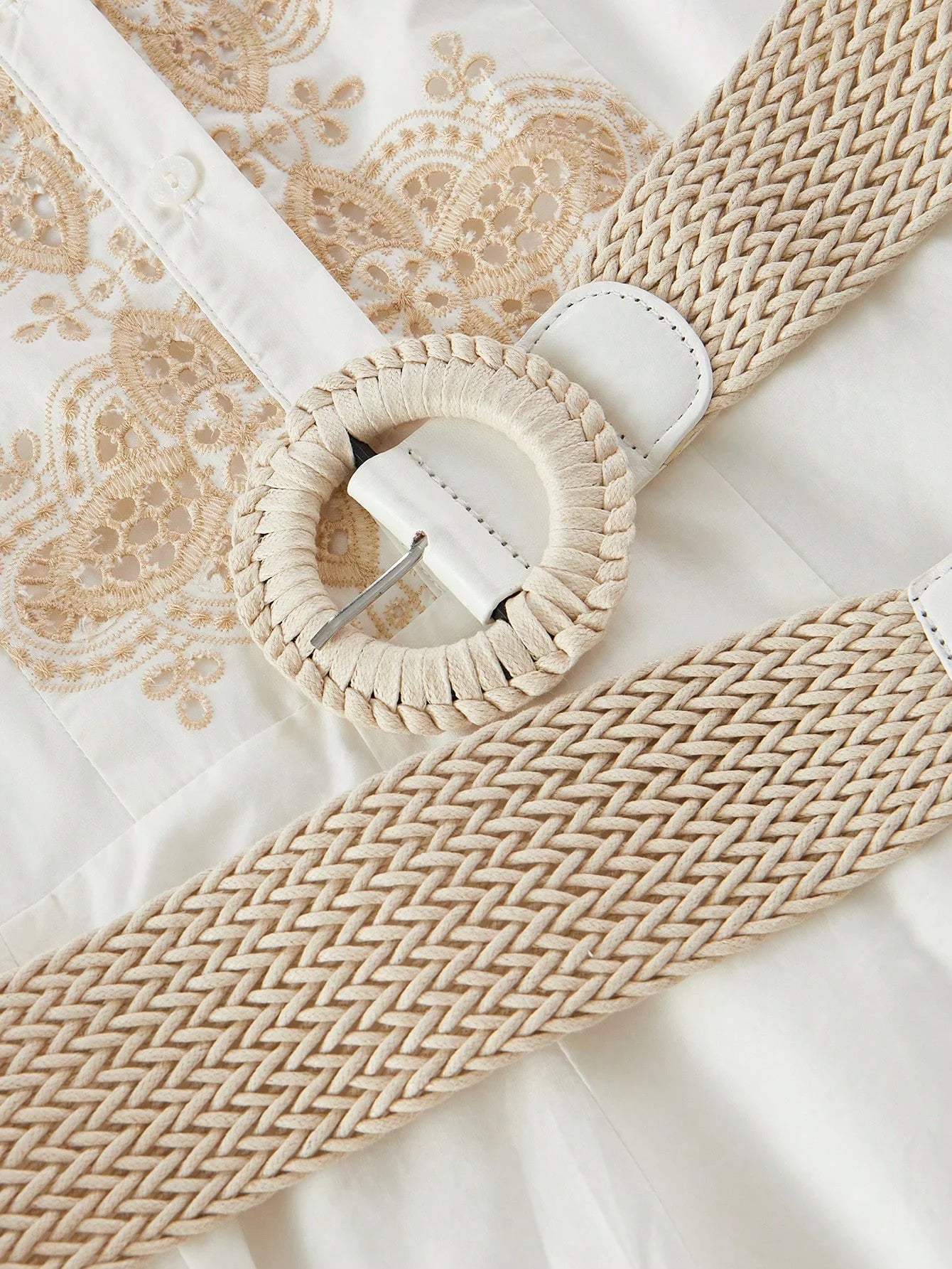 PREMIUM FLORAL EMBROIDERY BELTED DRESS